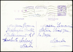 Entier carte postale 1F20 Iris violet obl Cherbourg Manche (30.12.44) adressée à une collaboratrice internée avec griffe violette "CSST" et une petite griffe bleue "le vaguemestre CI Tourlaville". Rare et TB