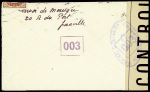 N°517, replié, obl Granville (6.6.44 - jour du débarquement) sur une petite lettre pour Caen avec cachet ovale bleue "Ouvert par les autorités de contrôle CA". TB