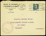 N°713 obl Amiens-Gare Somme (1945) sur lettre avec en-tête "Maison du prisonnier et du déporté de la Somme 32 rue des Jacobins Amiens" et cachet rouge "Secrétariat social des maisons du prisonnier de la Somme Amiens". TB
