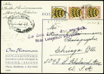 Allemagne occupation française obl Mainz (1946) sur carte postale avec cachet ovale noir "ouvert par les autorités de contrôle" et griffe violette "An den absender Zuruck Bitte Lateinisch schreiben" (prière d'écrire en c