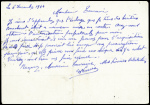 Entier carte postale 1F20 Iris violet obl Gaillon Eure (dec 44) écrite par un collaborateur interné avec cachet violet "Centre d'internement administratif de Gaillon (Eure)". TB