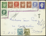 N°695, 4F Dulac + divers Pétain démonétisés (n°508 + 515, 3 pièces + 520) obl Paris (1954) sur lettre pour Dinard avec timbres-taxe n°82 + 87. TB