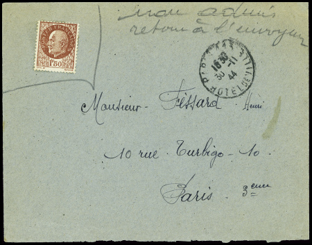 N°517, non obl, sur lettre avec CAD de Paris 113 (30.11.44) et mention manuscrite "non admis retour à l'envoyeur". TB