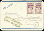 Guinée n°549 obl Conakry RP (1941) sur carte pour paris avec grande griffe noire "Inacheminable zone occupée". TB