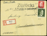 Allemagne n°710B + 718 obl Seesen (6.8.44) sur lettre pour Rambervilliers (Vosges) avec griffe noire "Zuruck ! ZZt nicht zu befordern" (rupture des relations postales). TB