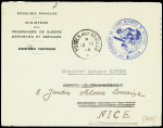 Lettre en franchise avec CAD Poste aux armées (19.12.44) avec en-tête + cachet bleu avec déesse assise "Ministère des prisonniers de guerre, déportés et réfugiés". TB