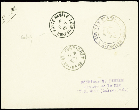 Lettre en franchise avec CAD "Poste navale bureau n°21" (1940 - Toulon). RR et TB