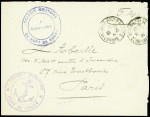 Lettre en franchise avec CAD Rouen bourse (1939) + cachet bleu "Transit militaire du port de Rouen le vaguemestre" et cachet violet avec ancre "Transit maritime port de Rouen". TB