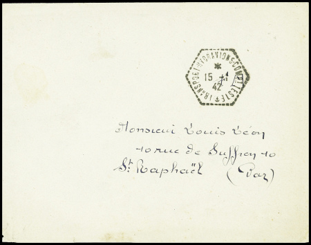 Lettre en franchise avec CAD hex "Transport hydravions COMdt Teste" (15.11.42). TB