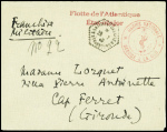 Lettre en franchise avec CAD hex "Batiment de ligne Strasbourg" 529.7.40) + griffe rouge "Flotte de l'Atlantique etat-major". TB