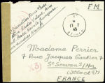 Lettre en franchise avec CAD "poste navale" (17.7.45 - Londres) + bande de censure papier kraft neutre et cachet rouge avec ancre "Forces navales françaises". TB