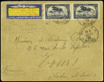 Maroc PA n°2 obl Rabat RP (10.2.1923) sur lettre pour Tours avec étiquette bleue et jaune des lignes aériennes Latécoère. TB