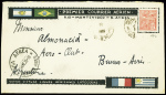 Brésil n°174 obl Rio sur env illustrée Voyage d'études adressée au célèbre pilote Almonacid ami de la France, avec arrivée Buenos Aires 15 janv 1925 (M4). TB