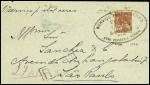 Brésil n°177 obl grand CAD ovale noir "Serviço postal aero" de Pernambouc (6 mars 25) sur lettre recommandée pour Sao Paulo (Muller n°7 Brésil). TB