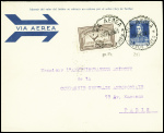 Argentine n°283 (entier postal) + PA14 obl CAD "Via aerea Buenos Aires" (29.2.28) pour la Cie aéropostale à Paris (vol retour Mermoz - Muller n°30 Argentine). TB
