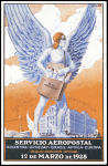 Uruguay n°265 + PA11 + PA12 obl cachet rect noir "Servicio postal aereo" + CAD "Montevideo" (29.2.28) sur carte postale (facteur ailé) "Servizio aeropostal" adressée en France, l'un des seuls exemplaires connus au départ
