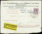 Pays Bas n°147 obl Helmond sur lettre pour Casablanca avec mention manuscrite "Avion accidenté, arrivé en cet état de Casablanca" avec au verso bande PTT 509 obl Casablanca (14.10.28) - avion Laté 25 Toulouse - Casablanc