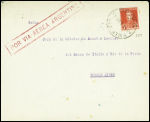 Argentine n°281 obl Trelew (12.9.1929) sur lettre pour Buenos Aires avec griffe rouge encadrée "Por Via Aerea Argentina" (vol d'inspection par Vachet - Muller n°46 - Argentine). TB