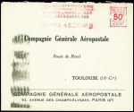 Env imprimée de la CGA avec EMA rouge à 50c B0157 de Paris "Utilisez la poste aérienne pour vos correspondances à destination de l'Algérie, du Maroc, de l'AOF et de l'Amérique du Sud" (1929). TB