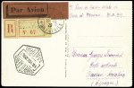 N°145 + 174 obl CAD "Le Bourget port aérien" (19.11.29) sur carte postale recommandée : 4ème essai de liaison aérienne  directe Paris - Madrid. TB