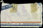 Lettre de Buenos Aires pour Lyon (timbres décollés par immersion avec étiquette ronéotypée "Correspondance rejetée par la mer sur la place de Mostaganem le 1er mars 1930 - doit provenir de l'avion postal qui s'est perdu 
