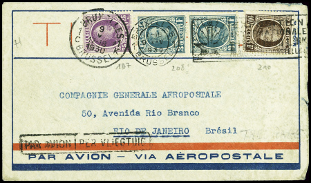 Belgique n°197 + 208 + 210 obl Bruxelles (9.5.1930) sur env témoin pour Rio de Janeiro (M260). TB