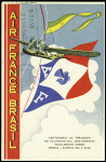 Brésil n°176 + 177 + 208 obl Recife (25.7.36) sur carte postale en couleurs Air France - Brasil avec erreur "Centenario da Travessia do Atlantico sul" au lieu de "Centesima travessia". TB