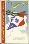 Brésil n°176 + 177 + 208 obl Recife (25.7.36) sur carte postale en couleurs Air France - Brasil avec erreur "Centenario da Travessia do Atlantico sul" au lieu de "Centesima travessia". TB