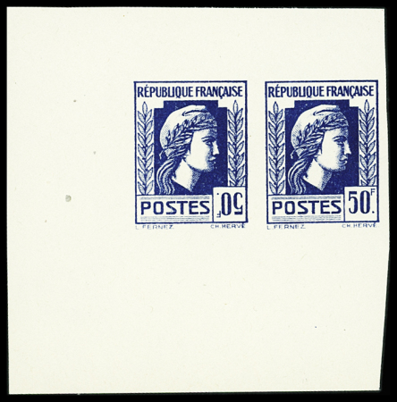 N°648Ca + 648C (Maury), non émis, essai de 50F en bleu,