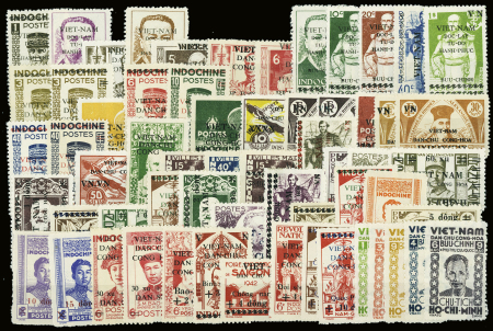 58 timbres de 1945-1946 avec surcharges diverses :