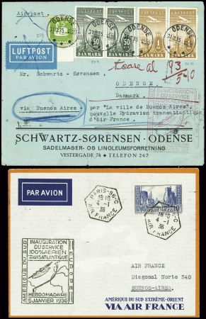 4.1.1935. 2 lettres Paris - Buenos Aires et Odense