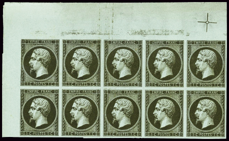 N°11c Rarissime bloc de 10 avec croix de repère de