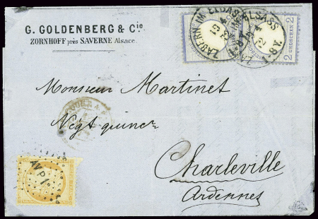 N°38 + 2 timbres Empire Allemand. Rare lettre en double