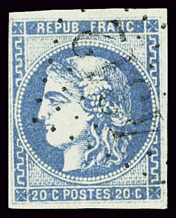 N°46Ad obl. Rare bleu outremer. TB, signé Roumet