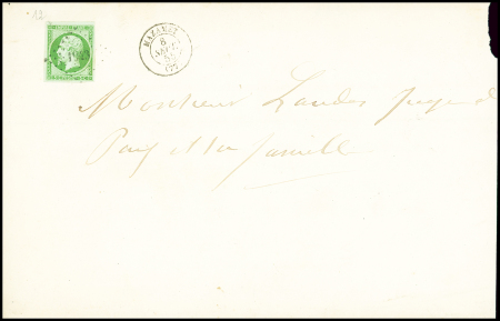 N°12 5c. vert obl. PC 1943 s. Faire-part de deuil de L. Lautar, lieutenant au Régiment des Tirailleu