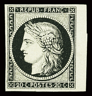 N°3a 20c. noir s. blanc, bdf, neuf sans gomme, TTB