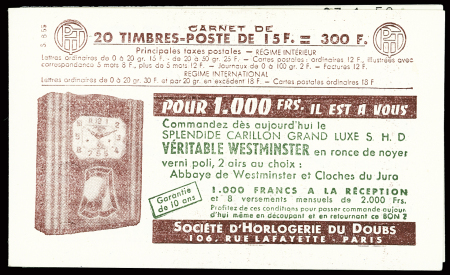 N°1011-C 3 Type Muller 15f rouge en carnet de 20, séries