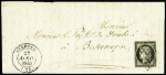 N°3 obl grille + T14 Clerval (24)" (1849) sur lettre ind 20. TB
