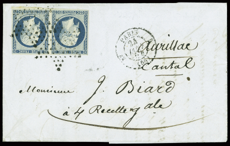 2 lettres : n°10 obl étoile muette + CAD de route "3e Paris 20 (60)" (1853) et n°10 en paire obl étoile muette + CAD "3e Paris 9 (60)" (1854). TB