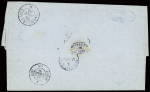 N°13 (court) +14+23 obl GC 2602 +T15 "Nantes (42)" (1864) sur lettre pour l'Ile Maurice (tarif du 1.7.1861). TB