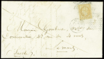 N°16 40c orange obl roulette accordéon de petits points noirs du bureau central + CAD "12 Paris 12 (60)" (1856) sur lettre du 2ème échelon pour Le Man