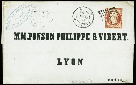 N°17A 80c carmin vermillonné obl losange de points "D" + CAD "D Paris D" (11 mai 57) sur lettre pour Lyon, signé JF Brun. TB