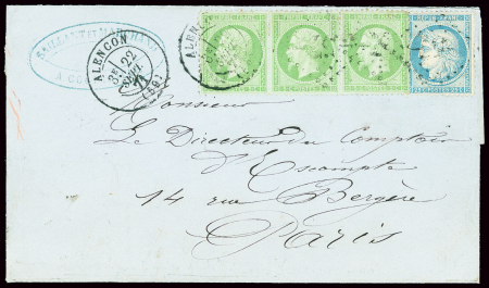 N°20, bande de 3 + n°37 obl GC 57 + T17 "Alençon (59)" (22 sept 71) sur lettre. TB