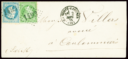 N°20+29 obl GC 1493 + T16 "La Ferté Gaucher (73)" (2 sept 71 - 2ème jour du tarif à 25c) sur lettre pour Coulommiers. TB