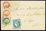 N°25 + 26 en paire + n°37 obl GC + T17 (12 sept 71) sur lettre. Est joint un n°26A neuf +