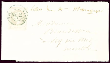 N°27 4c gris, obl T15 "Nancy (52)" (1868) sur bande de journal pour Scy près Metz. TB