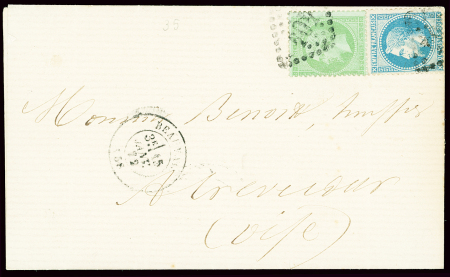 N°29 + 35 obl GC 404 + T17 "Beauvais (58)" (1872) sur lettre. TB