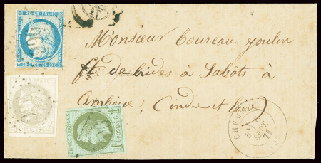 N°41 + 25 + 37 obl GC 996 + T17 "Chemillé ('47)" (6 sept 1871) sur lettre pour Amboise. TB
