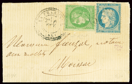 N°42 + 37 obl GC 1577 + T24 "La Française (85)" (6 oct 1871) sur lettre