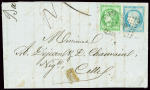 N°37 + 42 obl losange de points "BI" + CAD ambulant "Bordeaux à Irun" (6 sept 1871) sur lettre. TB